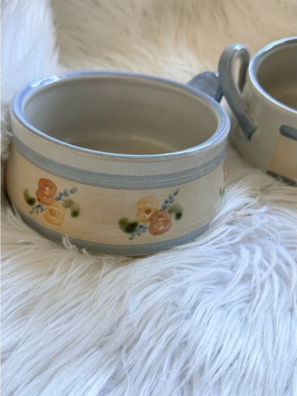 2 Vintage Mini Mount Ware Hot Cold Dip Bowl Set Stoneware Microwave Safe Blue